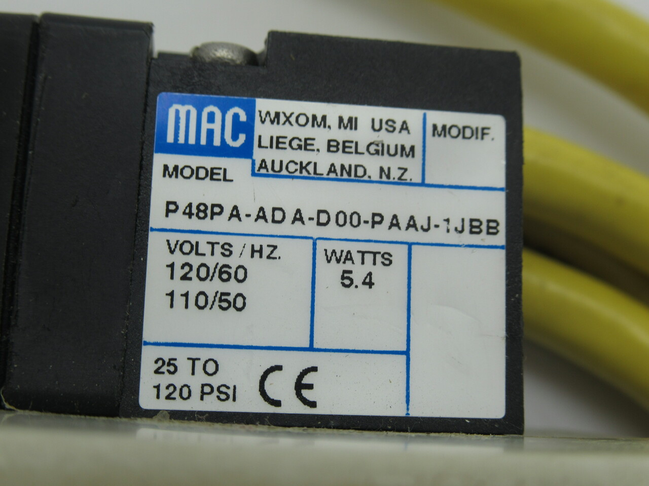 Mac P48PA-ADA-D00-PAAJ-1JBB Solenoid Valve 110/120V 50/60Hz 25-120PSI NWB