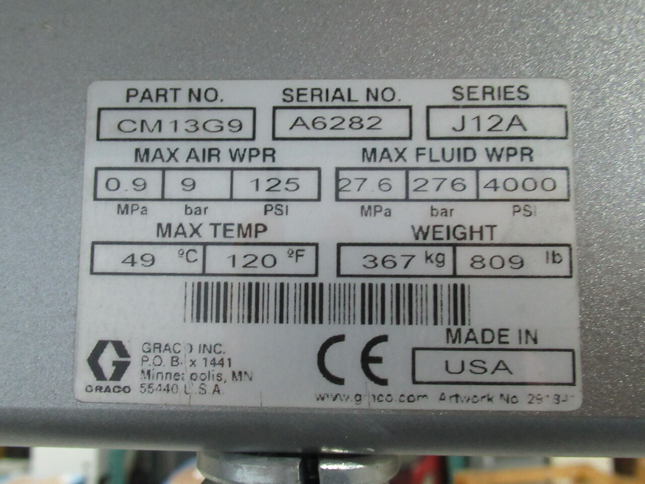 Graco CM13G9 CheckMate Supply System D200-C40 w/ P40RCS N22LR0 Pump USED