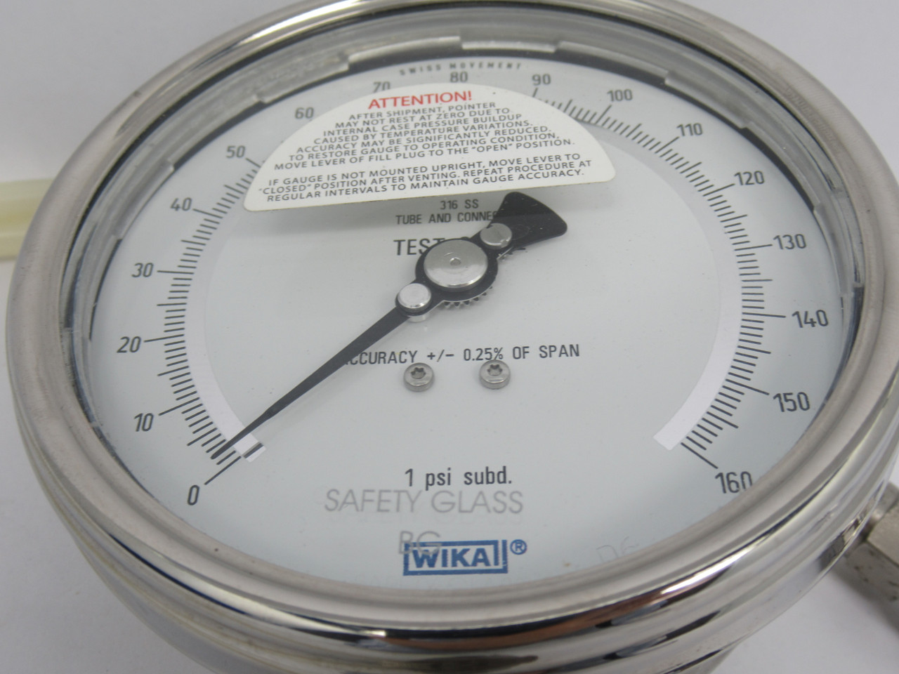 Wika 332.54 Bourdon Tube Pressure Gauge 4"OD 0-160psi +/- 0.25% C/W Pn. Hose NOP