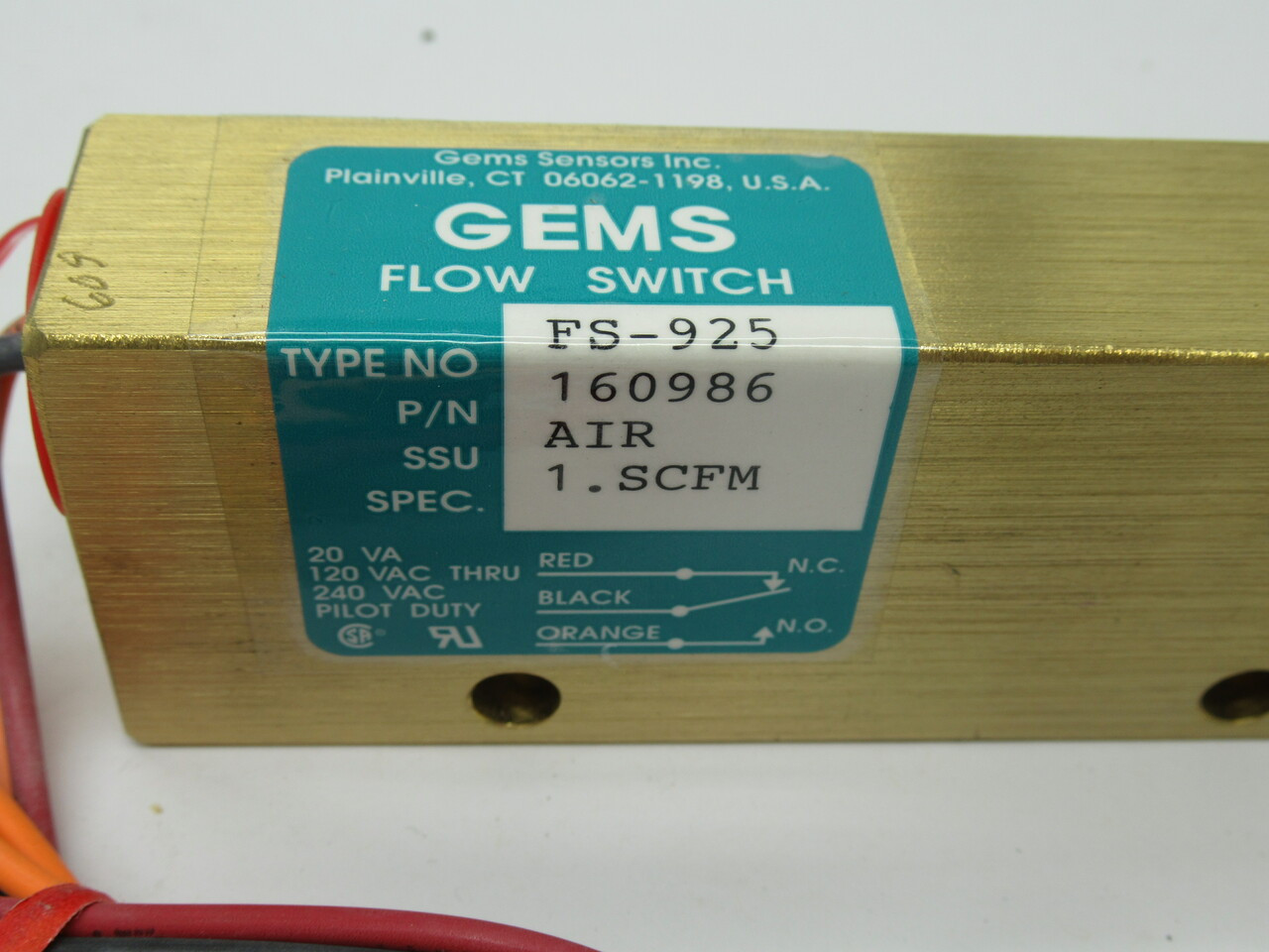 Gems FS-925 160896 Flow Switch Brass 1.SCFM NEW