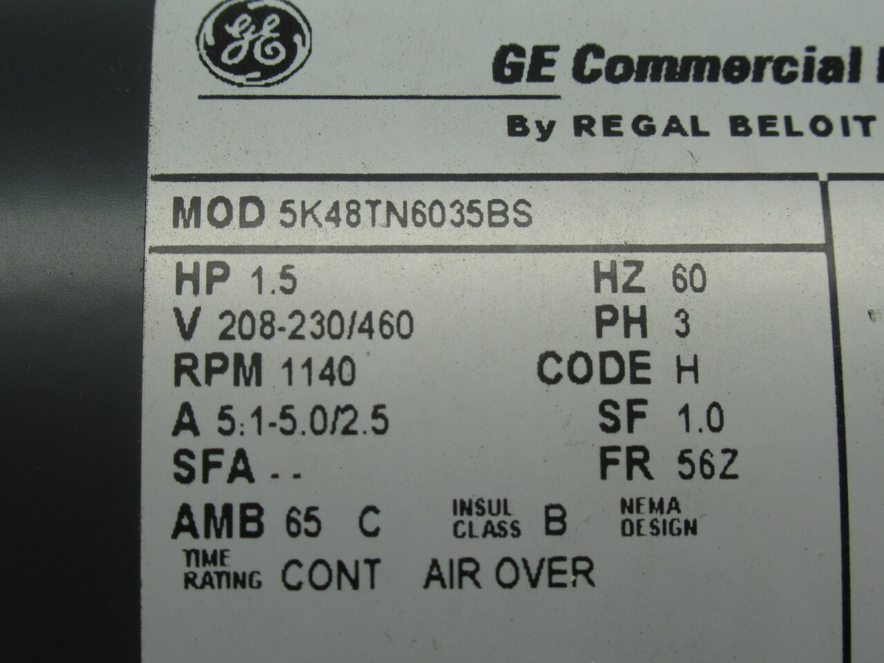 General Electric 1.5HP 208-230/460V 1140RPM 56Z AO 3Ph 5.1-5.0/2.5A 60Hz USED