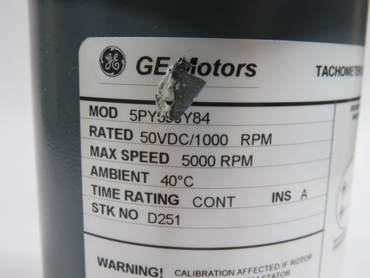 GE Motors 5PY59JY84 Tachometer Generator 1000/5000RPM 50VDC *Dmg'd Label* NOP