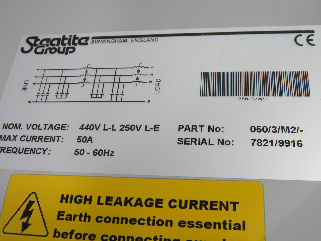 Steatite Group 050/3/M2- Power Filter 440V L-L 250V L-E *Scratched Paint* USED