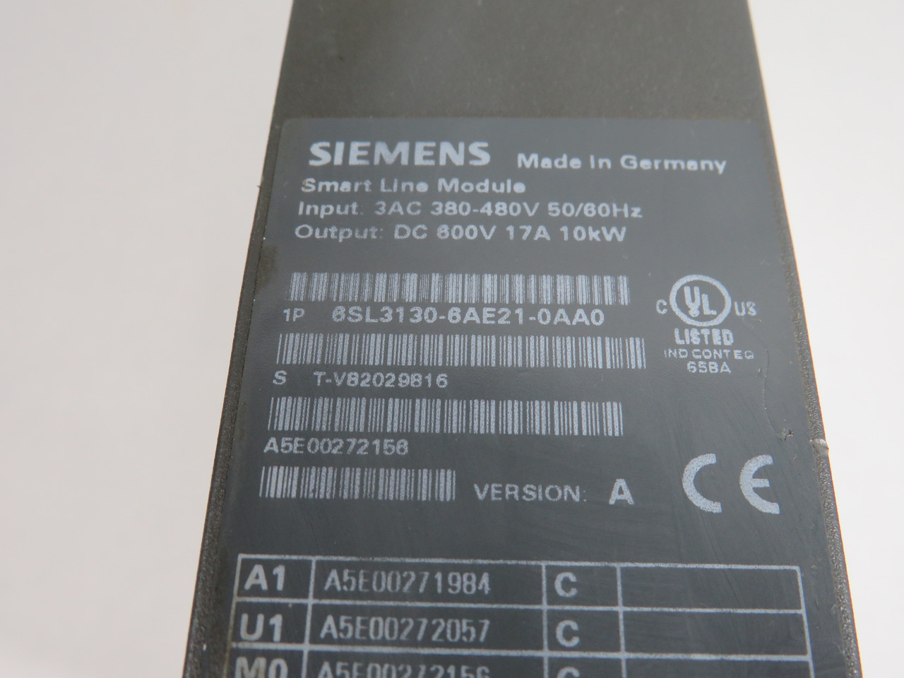 Siemens 6SL3130-6AE21-0AA0 Ver. A Smart Line Module 600VDC 17A 10kW USED