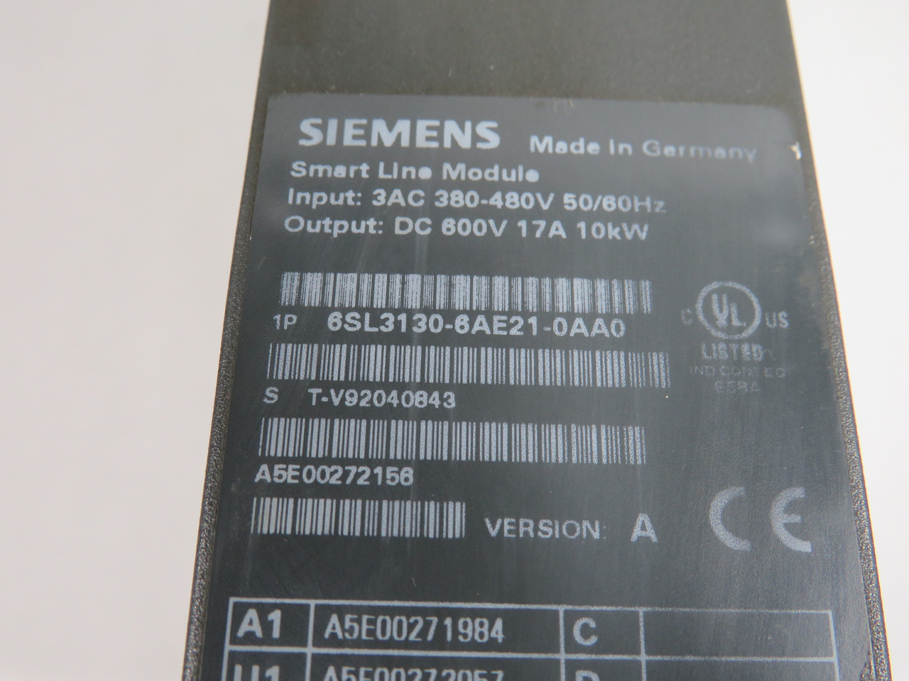 Siemens 6SL3130-6AE21-0AA0 Ver. A Smart Line Module 600VDC *Cosmetic Dmg* USED