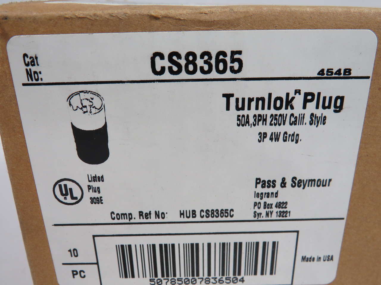 Pass & Seymour Legrand CS8365 Turnlok Plug 50A 250V 4W 3P Box of 10 NEW