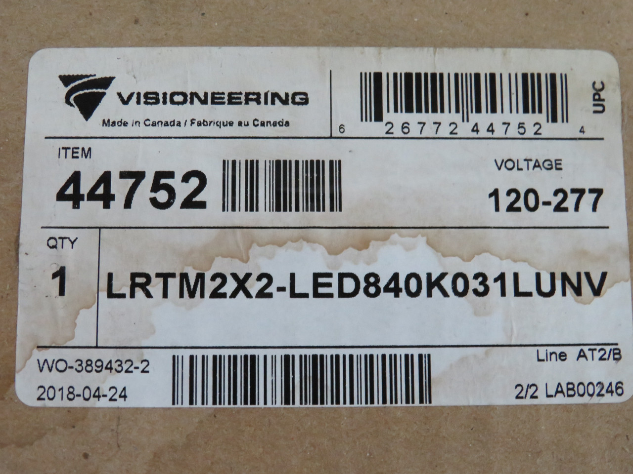 Visioneering LRTM2X2-LED840K031LUNV Center Basket Troffer 120-277V 44752 NEW