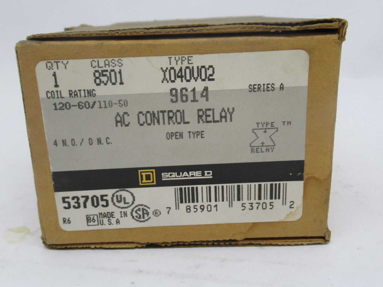 Square D 8501-X040V02 AC Control Relay Series A 110/120V 50/60Hz 20A NEW