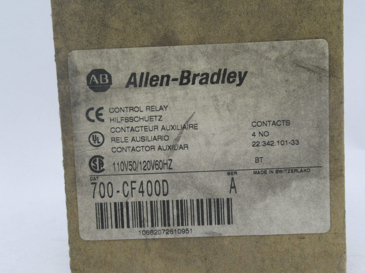 Allen-Bradley 700-CF400D Control Relay Series A 4NO 110/120V 50/60Hz 25A NEW