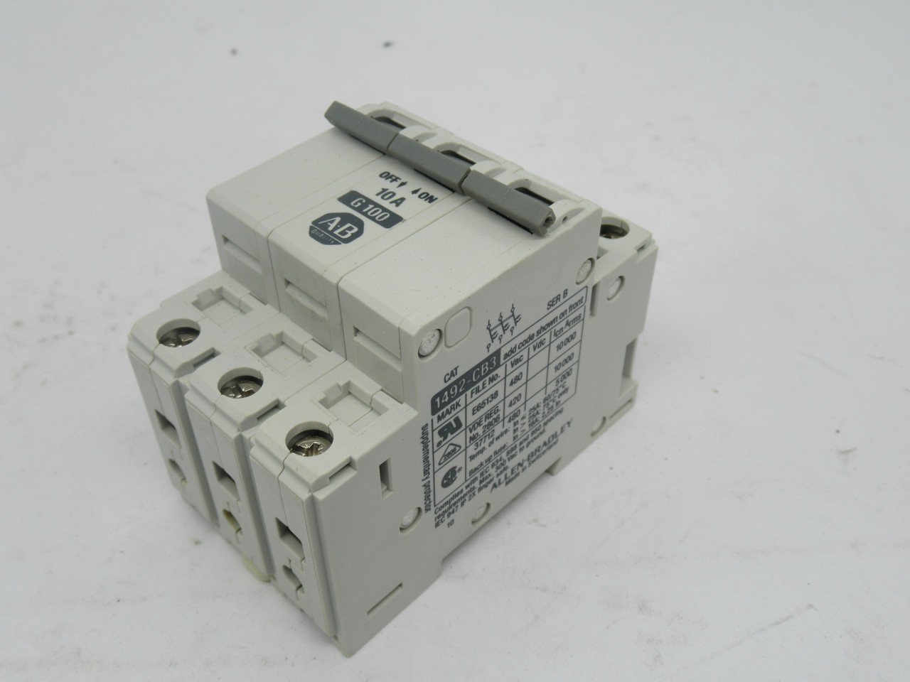 Allen-Bradley 1492-CB3-G100 Circuit Breaker Series B 10A 3-Pole NEW