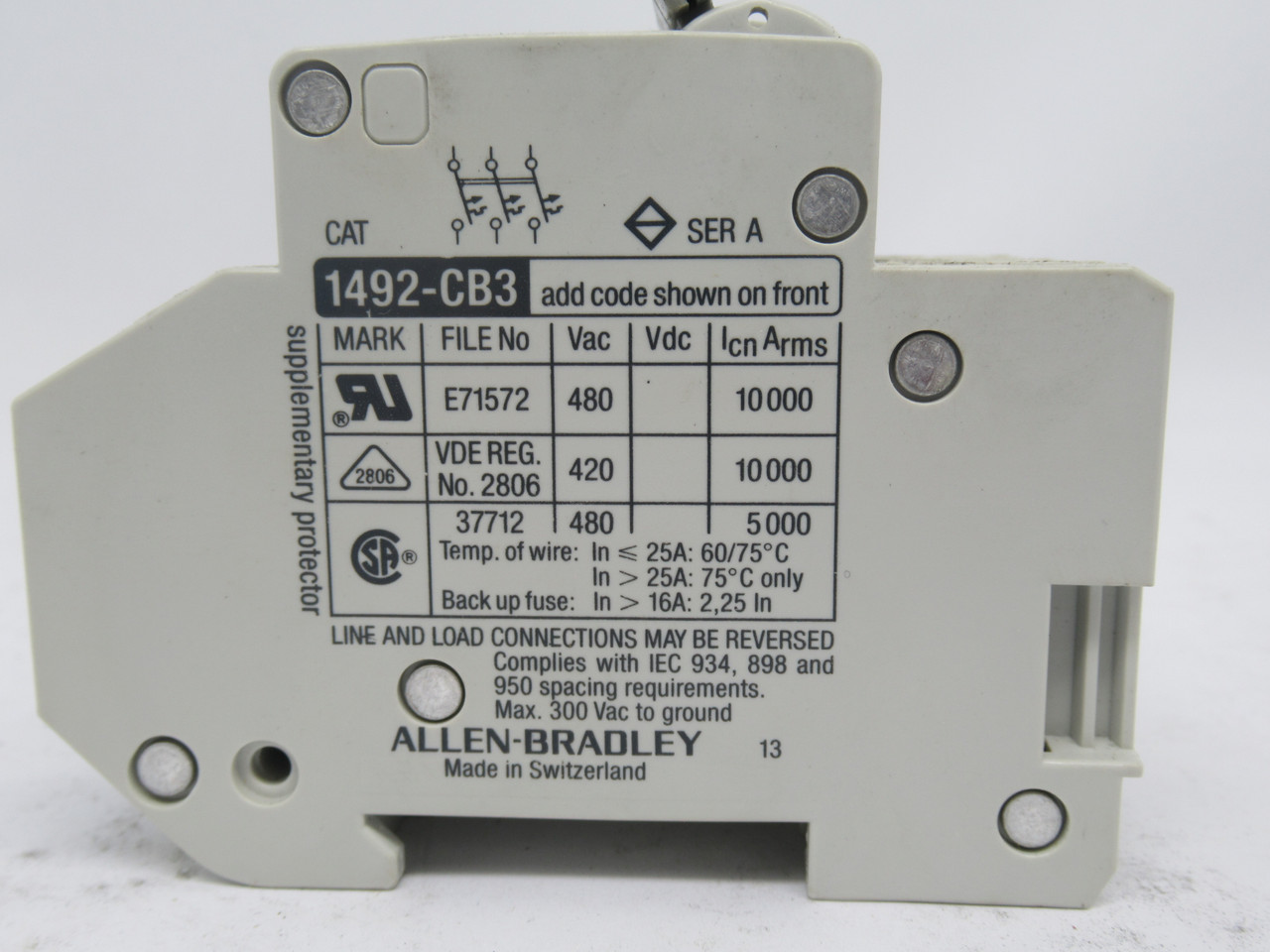 Allen-Bradley 1492-CB3-G150 Circuit Breaker Series A 15A 3-Pole NOP