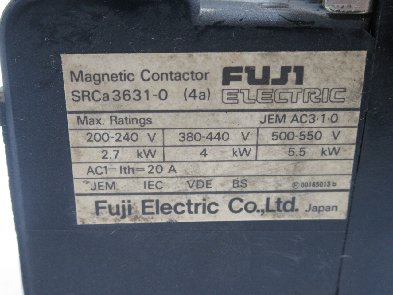 Fuji Electric SRCa3631-0(4a) Contactor Magnetic 100/100-110V 50/60Hz Coil USED