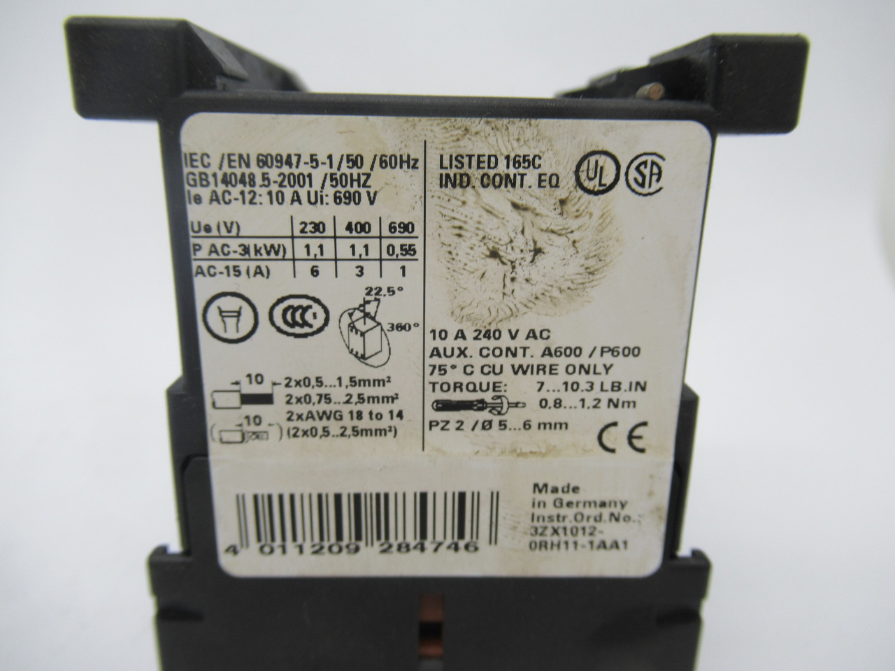 Siemens 3RH1131-1KB40 Contactor 17-30VDC 10A 240VAC 3NO+1NC USED