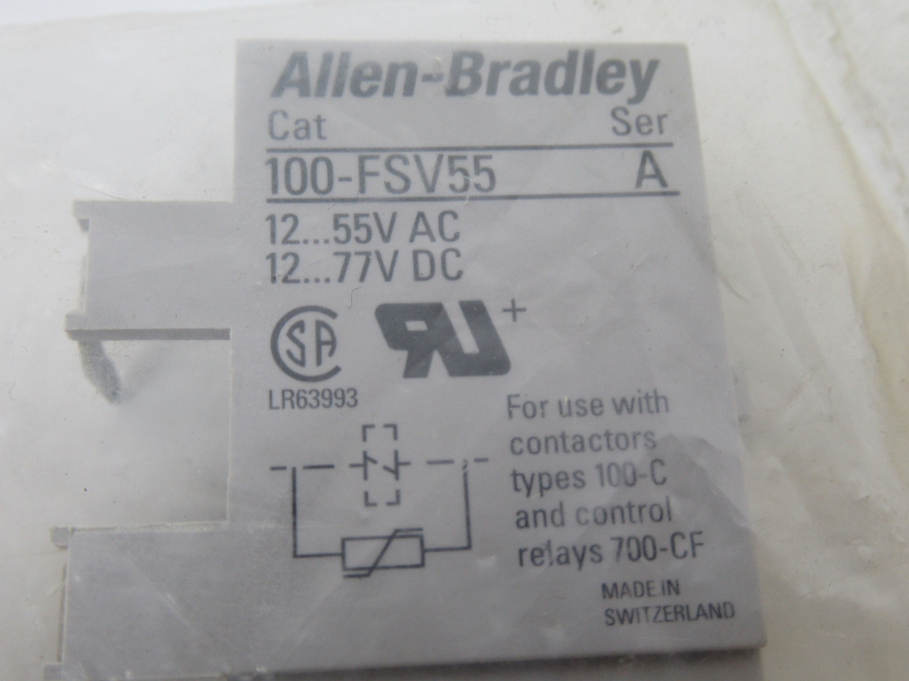 Allen-Bradley 100-FSV55 Ser. A Surge Suppressor Module 12-55VAC 12-77VDC NOP