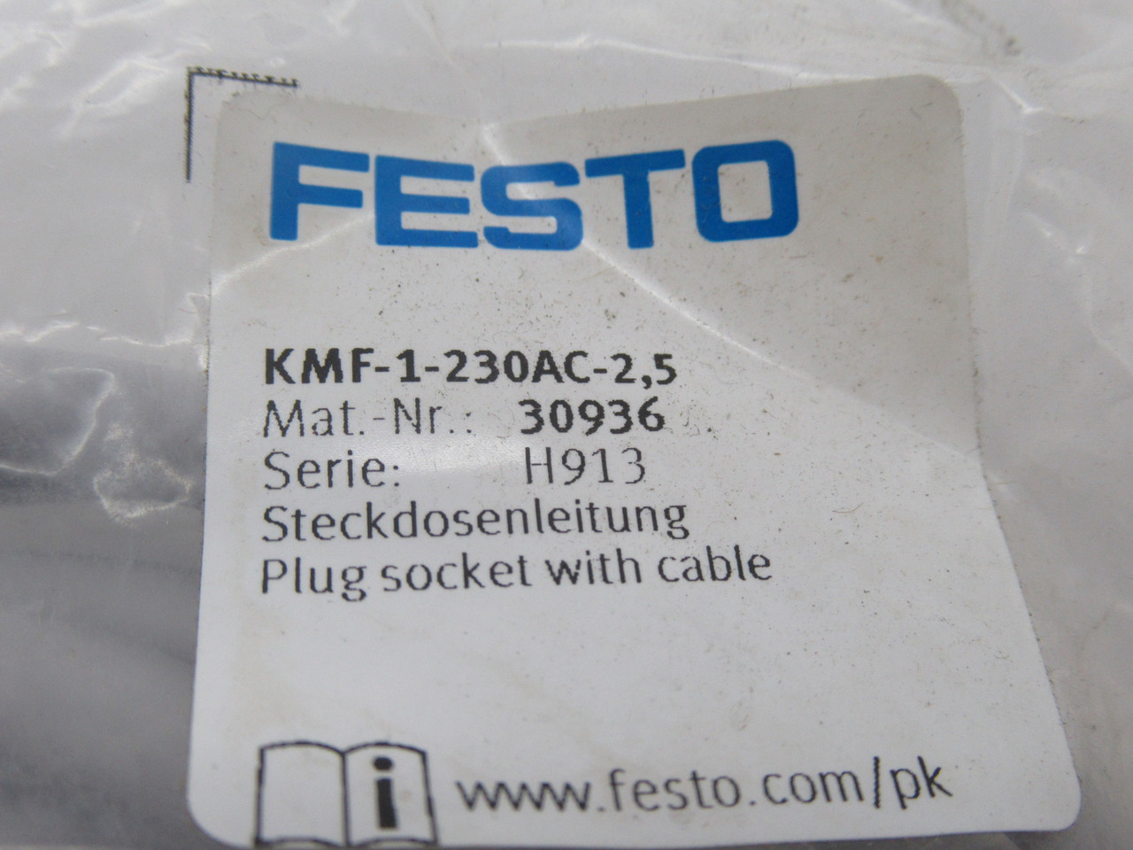 Festo KMF-1-230AC-2.5 30936 Plug Socket w/ Cable 230V NWB