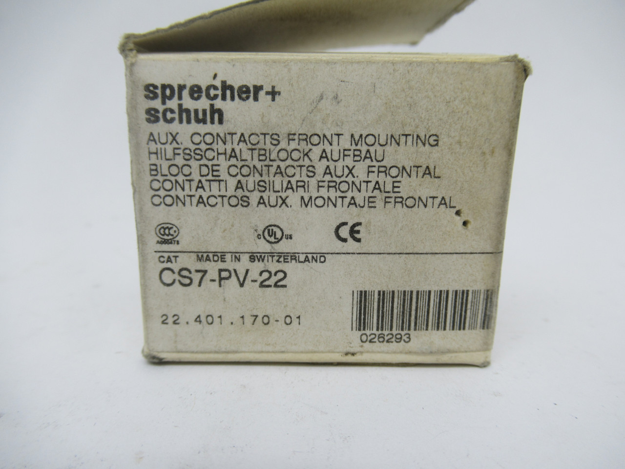 Sprecher + Schuh CS7-PV-22 Auxiliary Contact Block 10A 690V 2NO/NC NEW