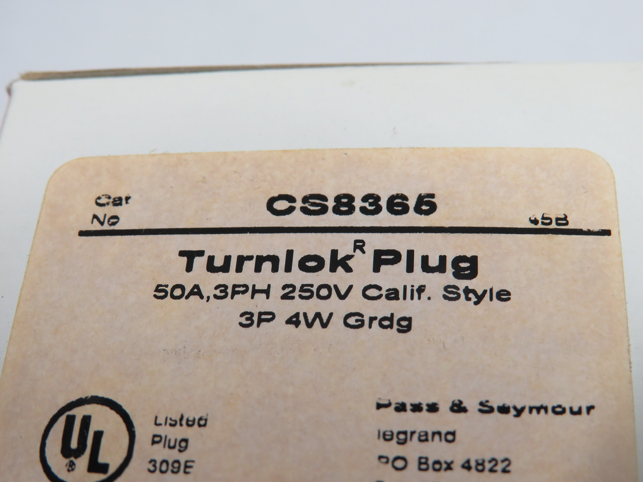 Pass & Seymour Legrand CS8365 Turnlok Plug 50A 250V 4W 3P NEW