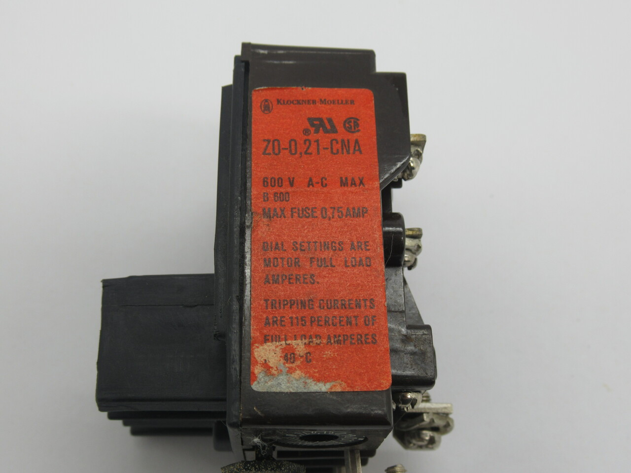 Klockner-Moeller Z0-0.21-CNA Overload Relay 0.12-0.21A 600VAC USED