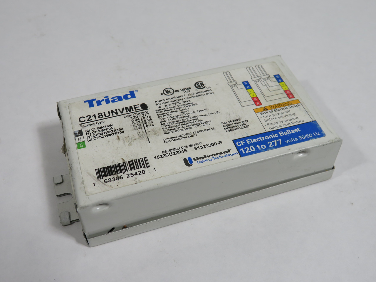 Triad C218UNVME Ballast for Compact Fluorescent Lamp *Modified Part Number* USED