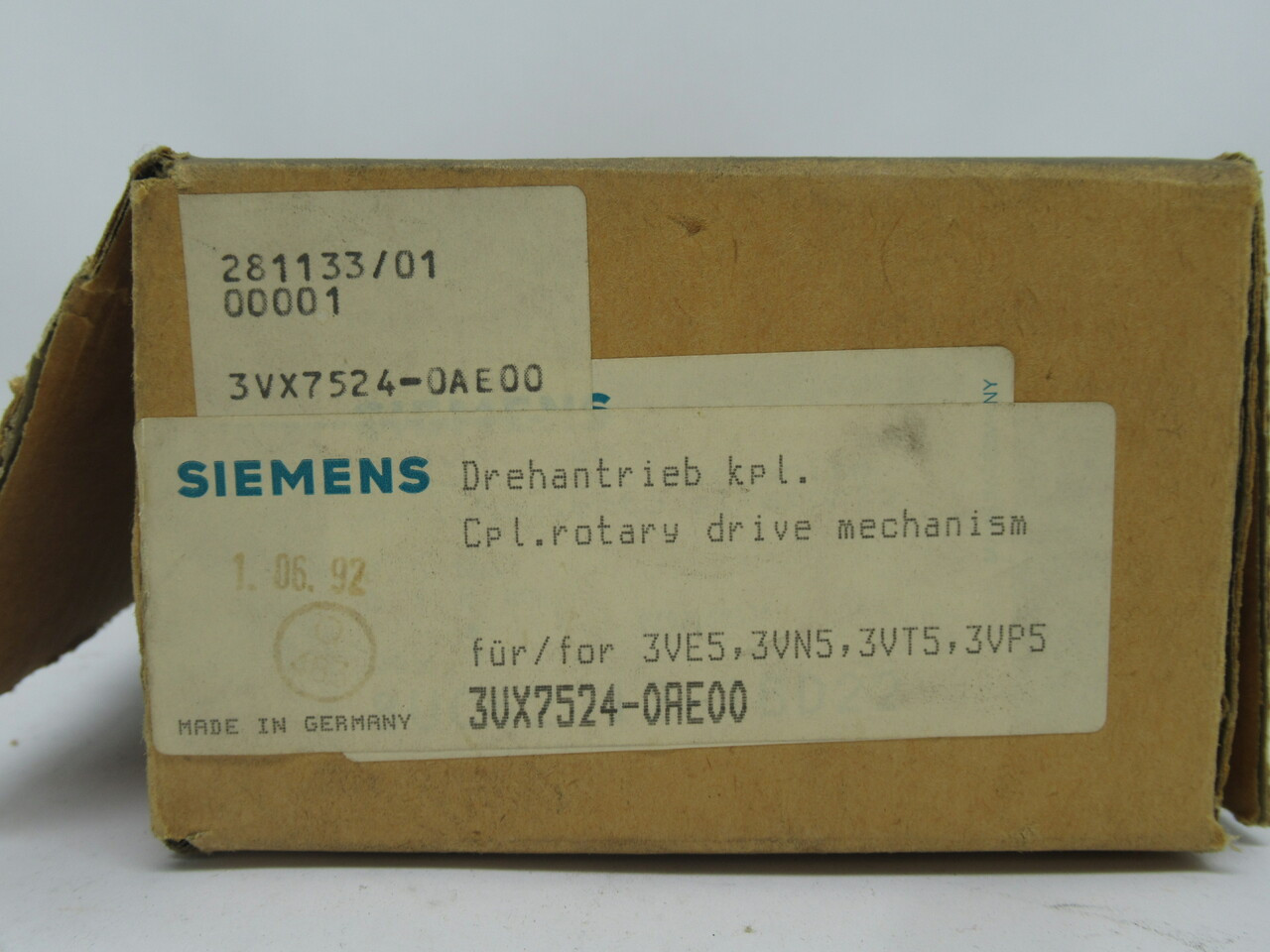 Siemens 3VX7524-0AE00 Coupling Rotary Drive Mechanism MISSING HANDLE NEW
