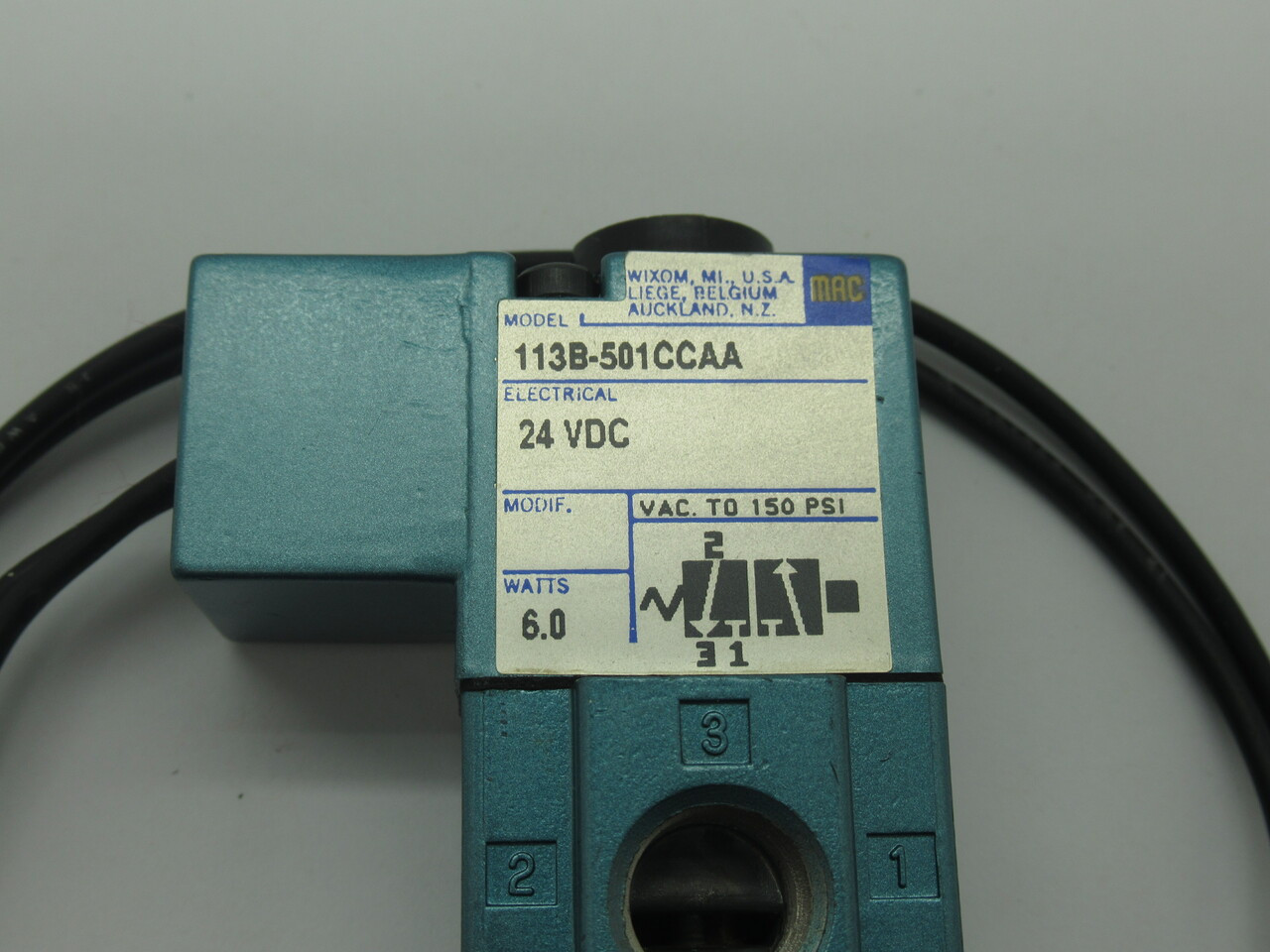 Mac 113B-501CCAA Solenoid Valve 6.0W 24VDC 150 psi NOP