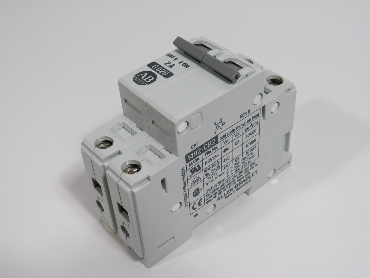 Allen-Bradley 1492-CB2G020 Series B Circuit Breaker 20A 480V 2-Pole NEW