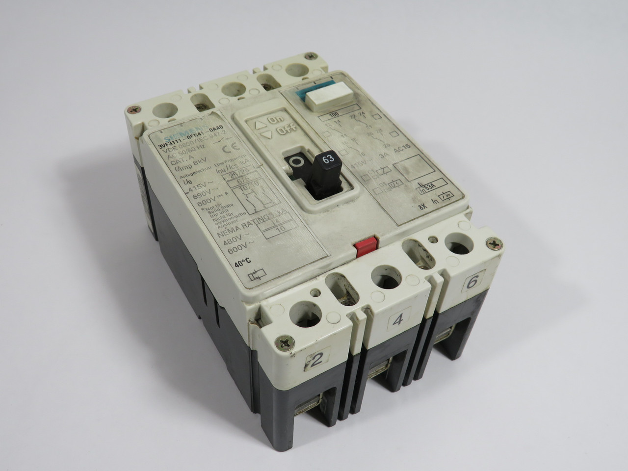 Siemens 3VF3111-0FN41-0AA0 Circuit Breaker 63A 480/600V 3-Pole USED