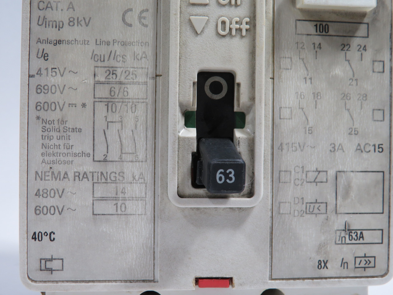 Siemens 3VF3111-0FN41-0AA0 Circuit Breaker 63A 480/600V 3-Pole USED