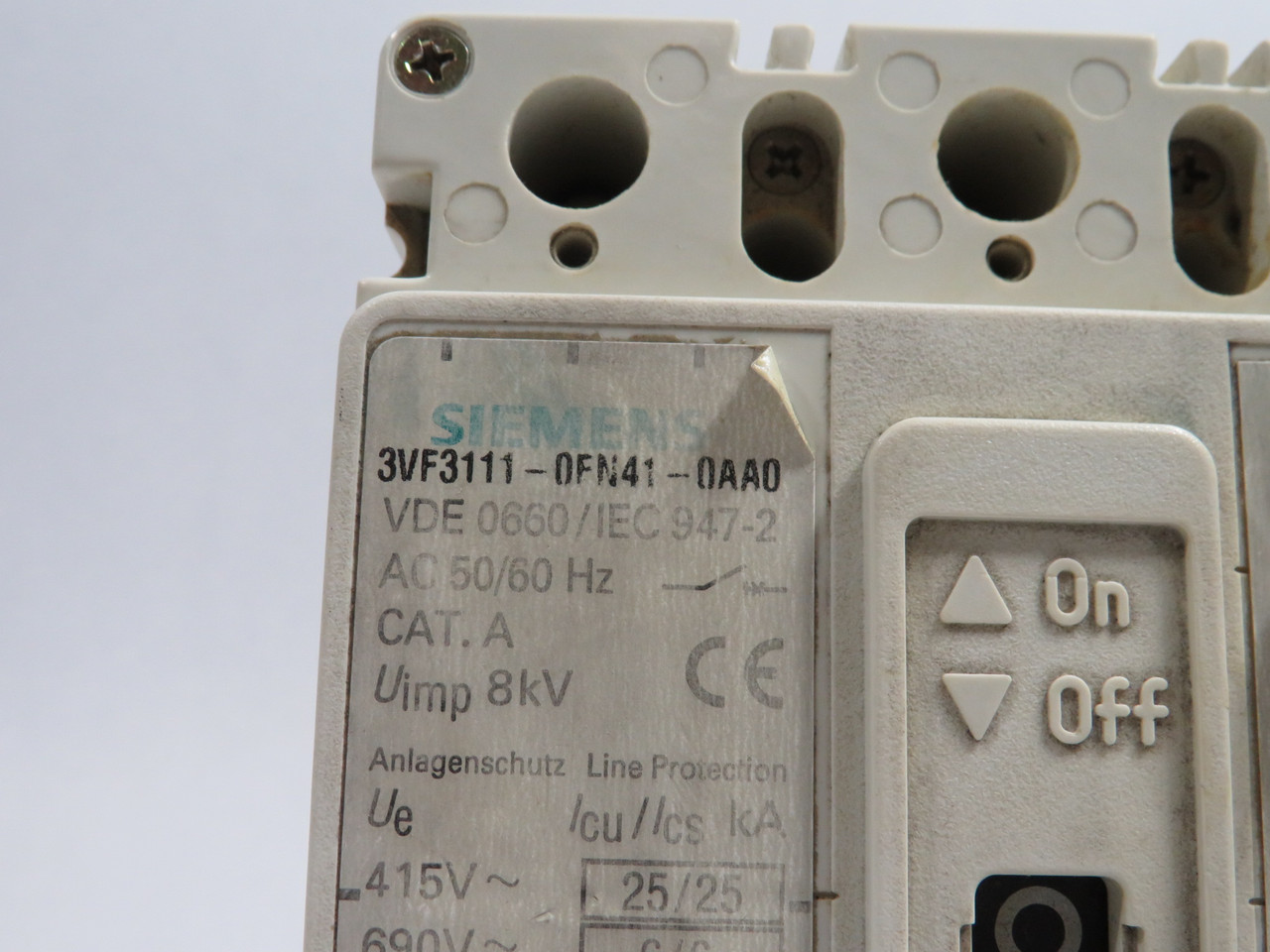 Siemens 3VF3111-0FN41-0AA0 Circuit Breaker 63A 480/600V 3-Pole USED