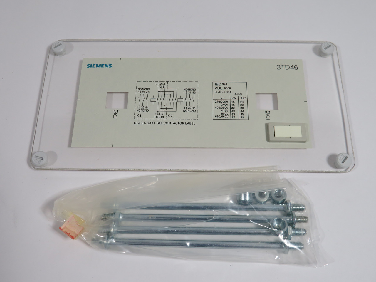 Siemens 3TX7461-1C Cover Plate for 3TD46 Contactor C/W Hardware NWB