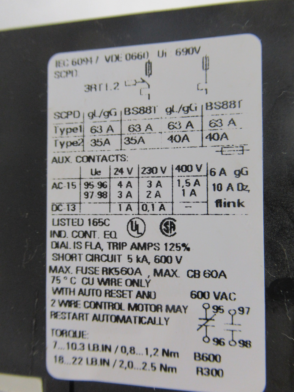 Siemens 3RU1126-4AB0 Overload Relay 11-16Amp Class 10 USED