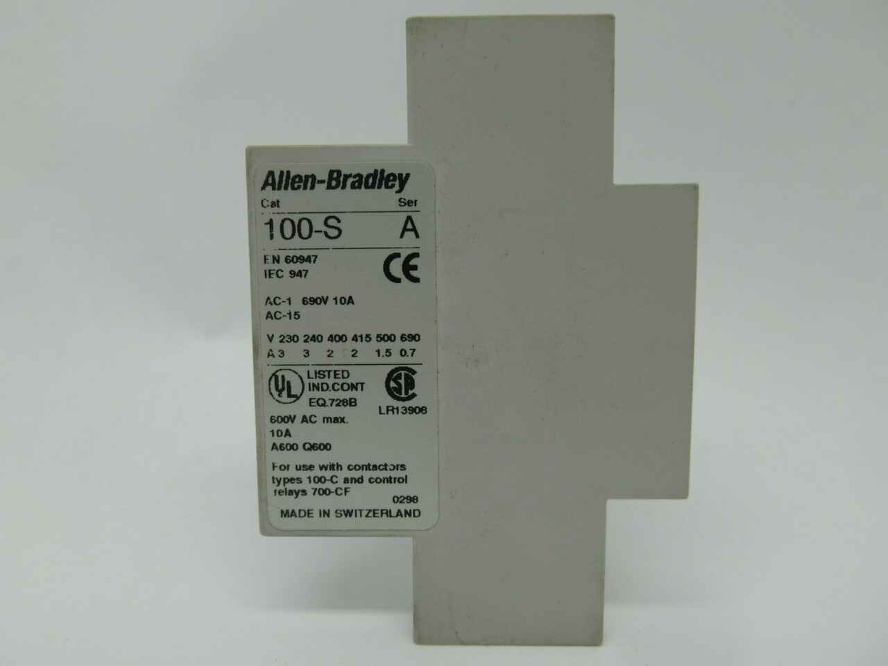 Allen-Bradley 100-SB10 Auxiliary Contact Block Ser A 1NO 10A 690V SHELF WEAR NOP