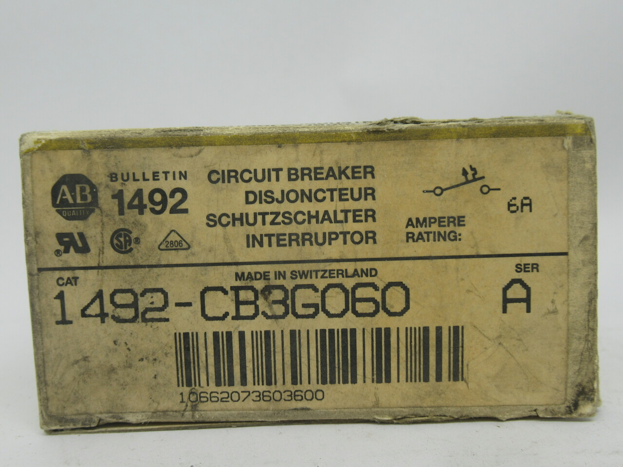 Allen-Bradley 1492-CB3-G060 Circuit Breaker Ser A 6A 480V 3-Pole NEW