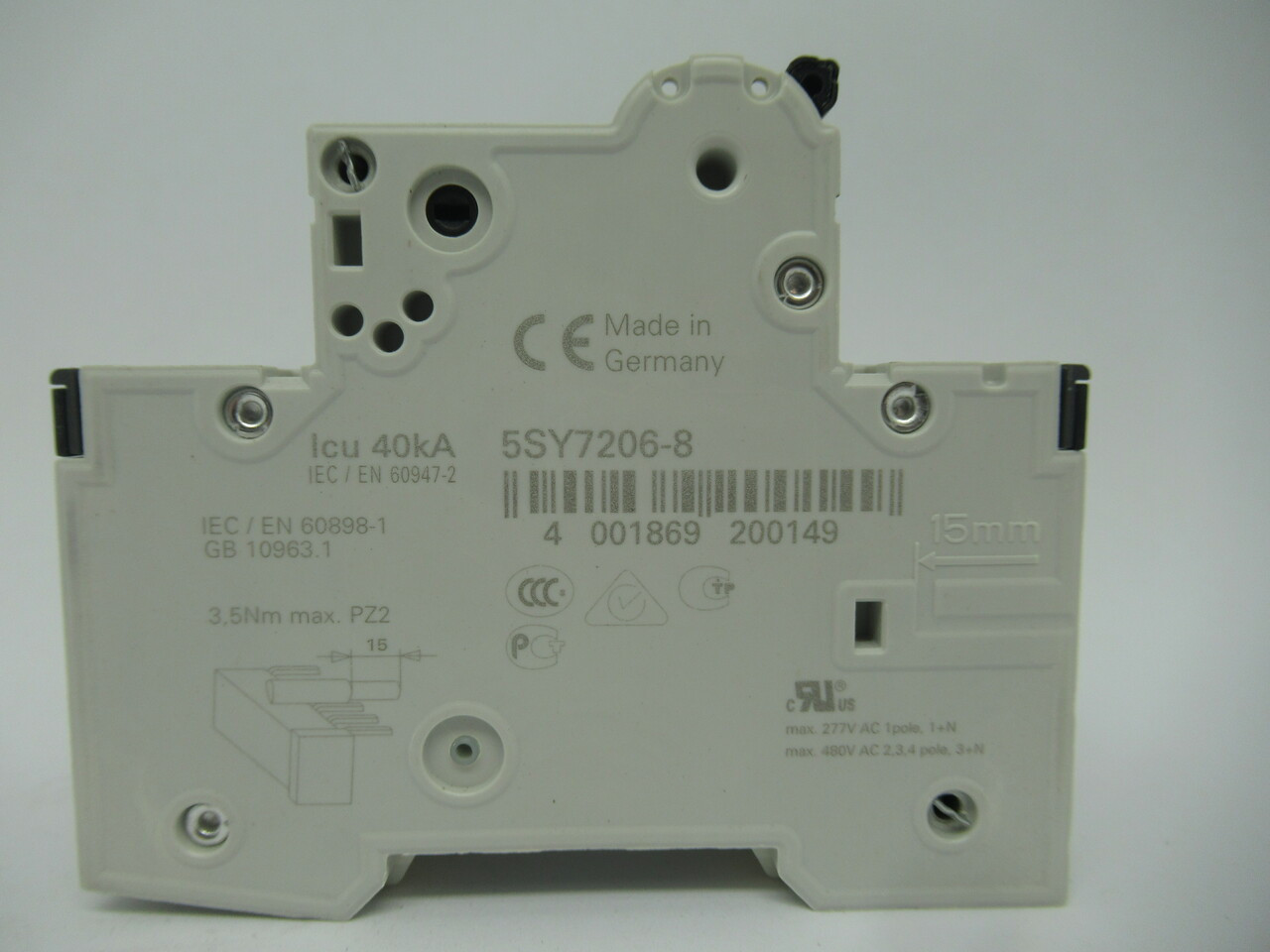Siemens 5SY7206-8 Sentron Mini Circuit Breaker 6A 400VAC 50/60Hz 2-Pole NEW