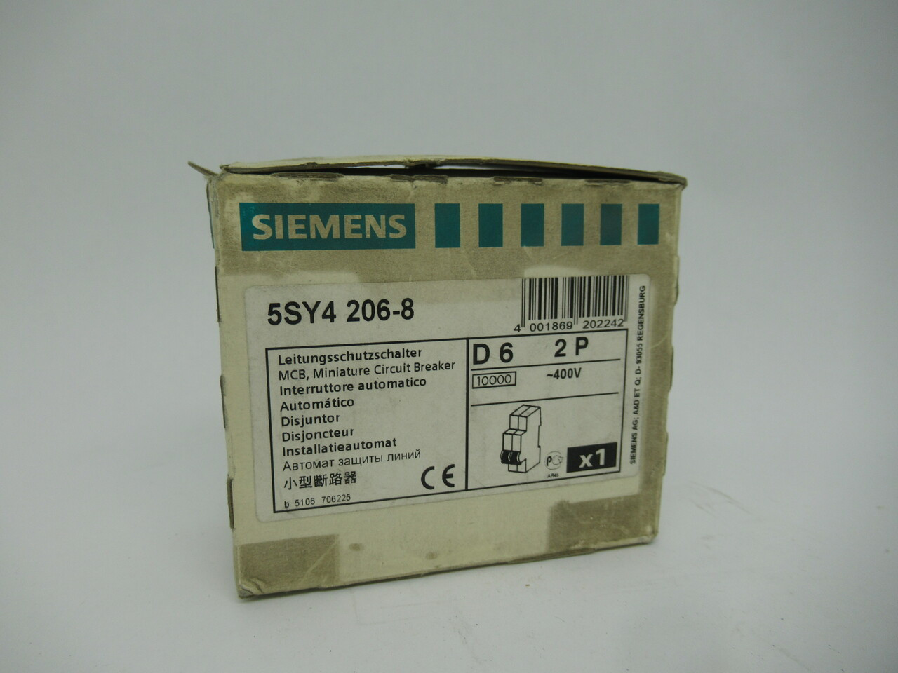 Siemens 5SY4206-8 Sentron Mini Circuit Breaker 6A 400VAC 50/60Hz 2-Pole NEW