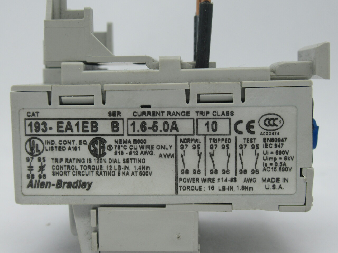 Allen-Bradley 193-EA1EB Overload Relay Ser. B 1.6-5.0A USED