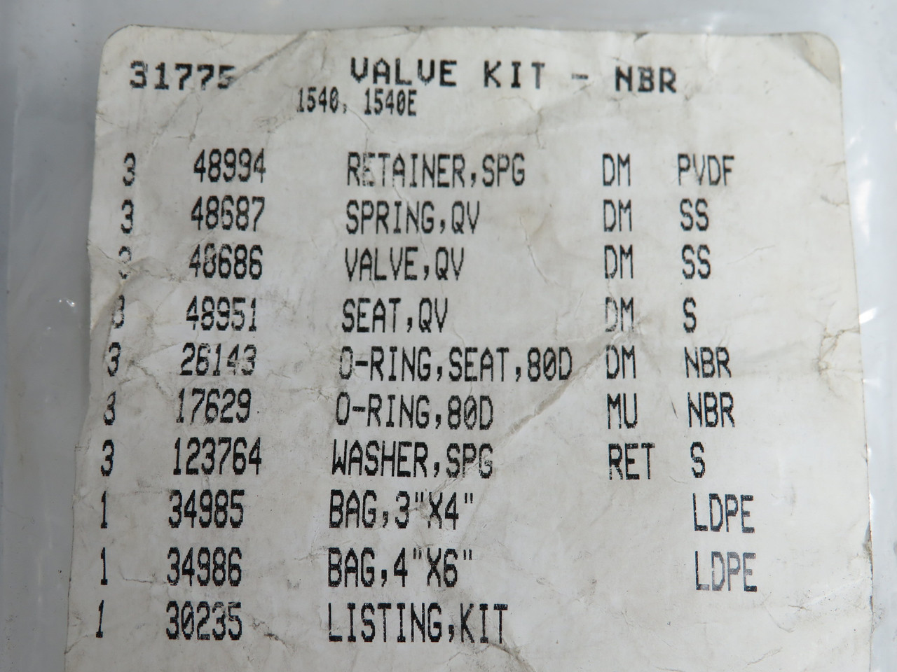 CAT Pumps 31775 Valve Kit for 1540, 1540E Pumps OPEN BAG ! NWB !