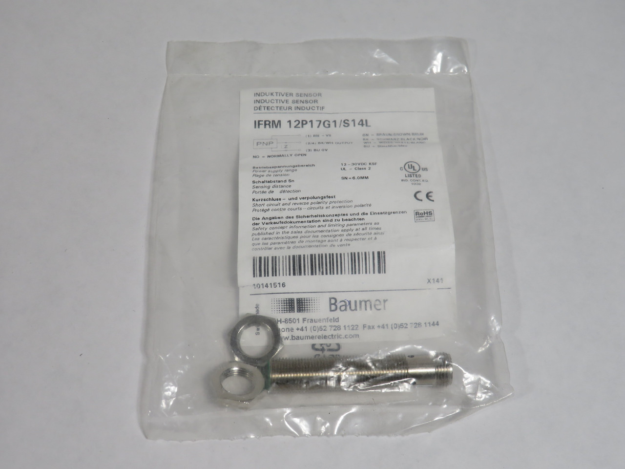 Baumer IFRM-12P17G1/S14L Proximity Switch 12-30VDC 24mA 6mm PNP NO NWB