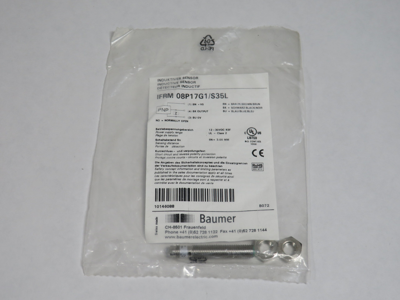 Baumer IFRM-08P17G1/S35L Proximity Switch 12-30VDC 18mA 3mm PNP NO NWB