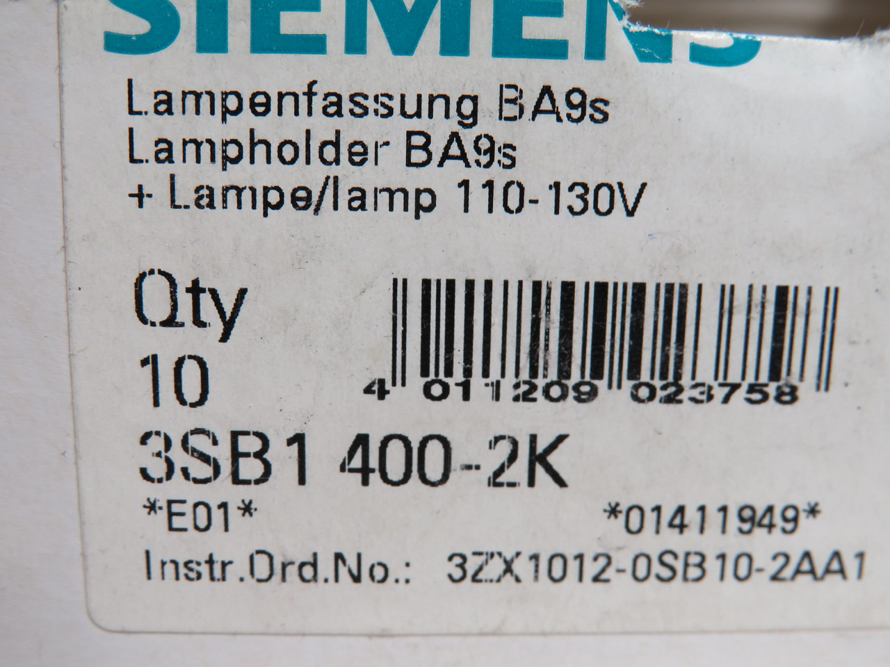 Siemens 3SB1400-2K Pilot Light Lampholder C/W BA9 110-130V Lamp 6-Pk NEW