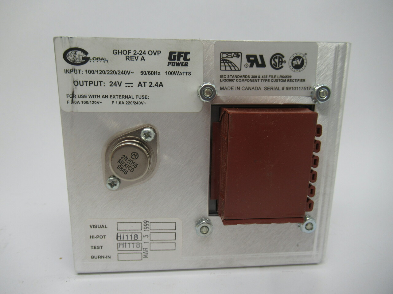 GFC GH0F-2-24-OVP Power Supply 100Watts 50/60HZ 2.4A 24VDC COSMETIC DAMAGE NEW