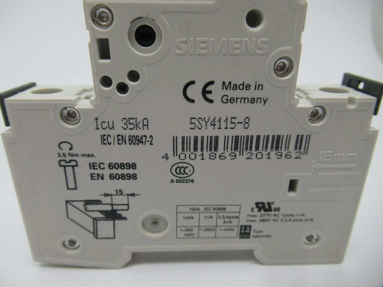 Siemens 5SY4115-8 Circuit Breaker 1 Pole 1.6A 230/400V NEW