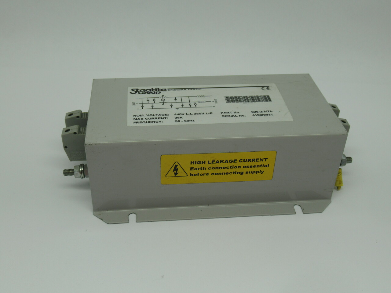 Steatite Group 025/2/M7/- Transformer 440V L-L 250V L-E 25A 50/60Hz USED