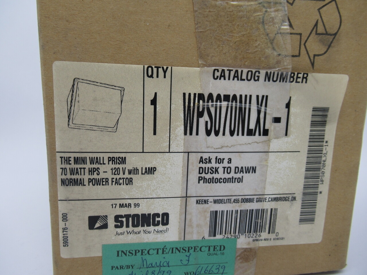 Stonco WPS070NLXL-1 Mini Wall Prism Light 70Watt HPS 120V With Lamp NEW