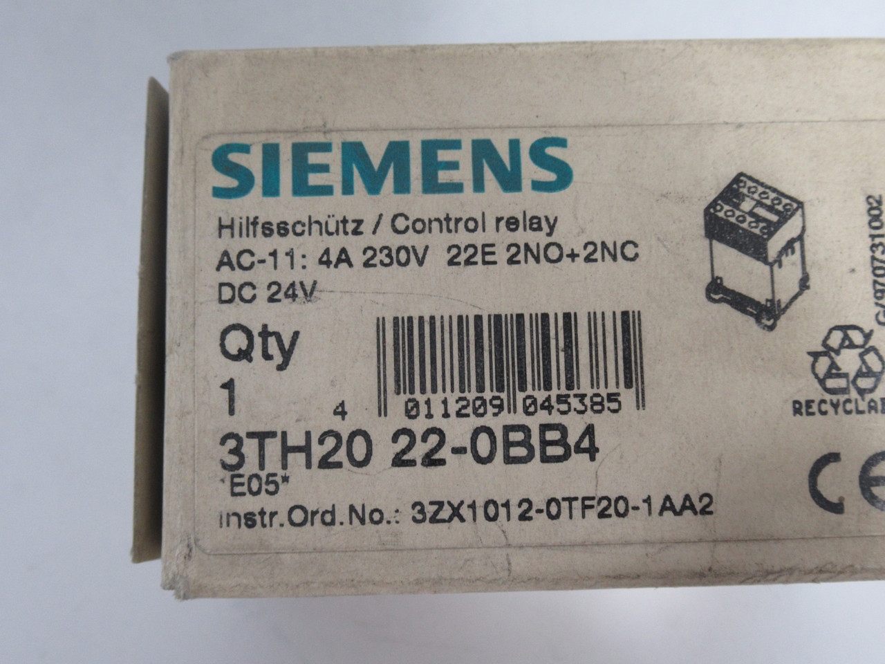 Siemens 3TH2022-0BB4 Control Relay 24VDC 2NO 2NC 4A@230V NEW