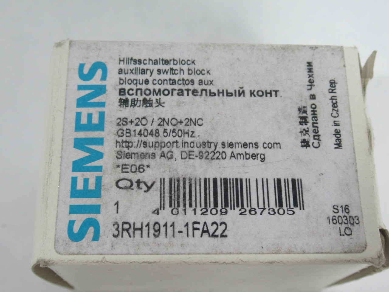 Siemens 3RH1911-1FA22 Auxiliary Switch Block 2S + 2O 2NO 2NC NEW