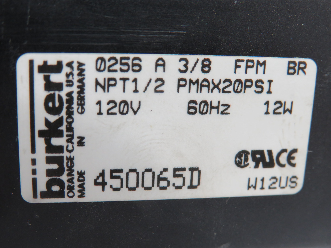 Burkert 450065D Solenoid Valve 120V 60Hz 12W 0256-A-3/8-FPM-BR-NPT1/2 3-Pk NEW