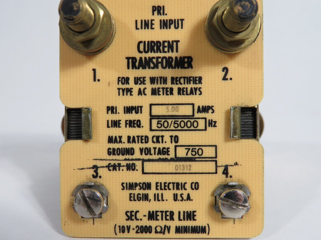 Simpson 01312 Current Transformer 5A 10V 750V 50/5000Hz USED