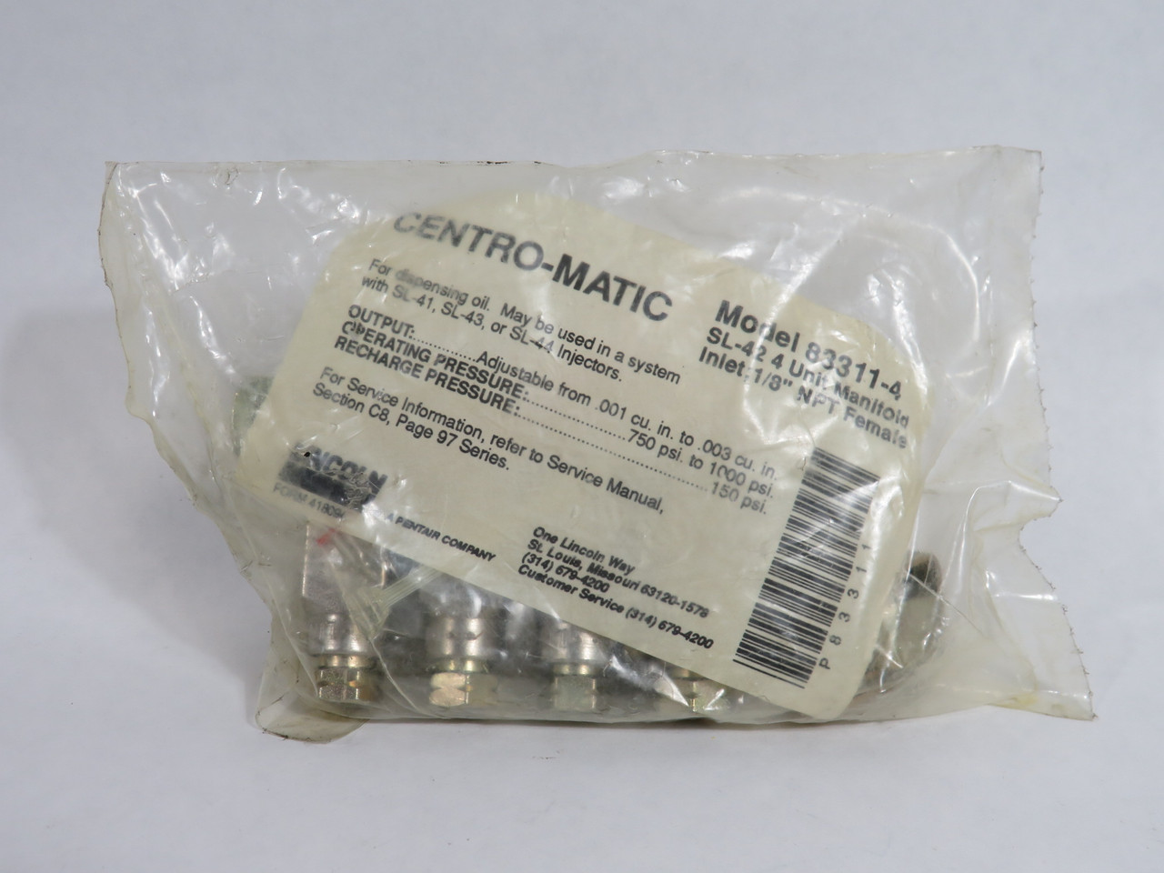 Lincoln 83311-4 Centro-Matic Oil Injector Assembly 4-Unit 1/8"NPT SL-42 NWB