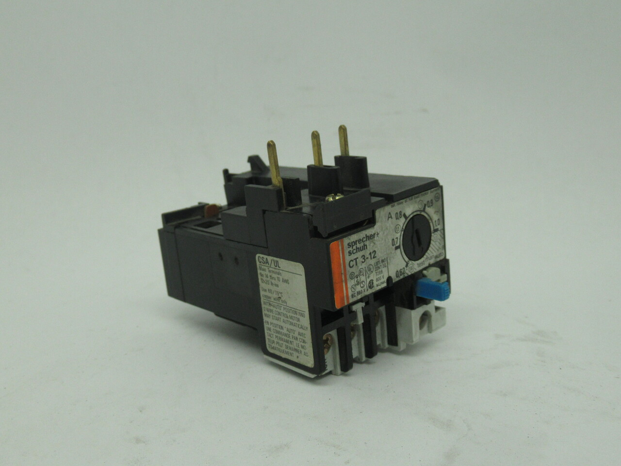 Sprecher & Schuh CT3-12-1 Thermal Overload Relay .62-1A 600VAC USED